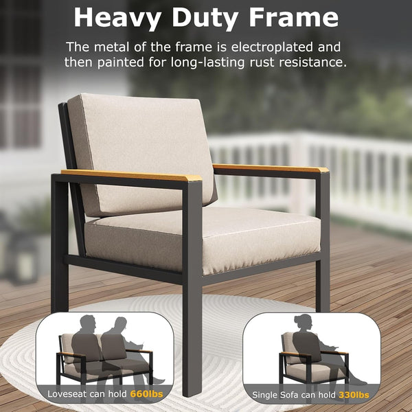 4-Piece Patio Furniture Set with Wood-Like Arms-Taupe3