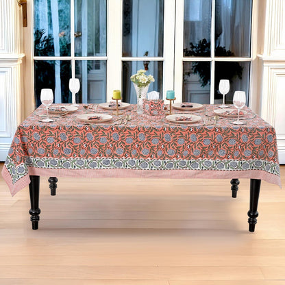 Dark Salmon Pink Hand Block Print Cotton Rectangle Tablecloth 60" X 60" Inches Reusable Table Cover Decorative Everyday Use for Dining Room, Farmhouse, Home Gift for Spring, Mother'S Day7