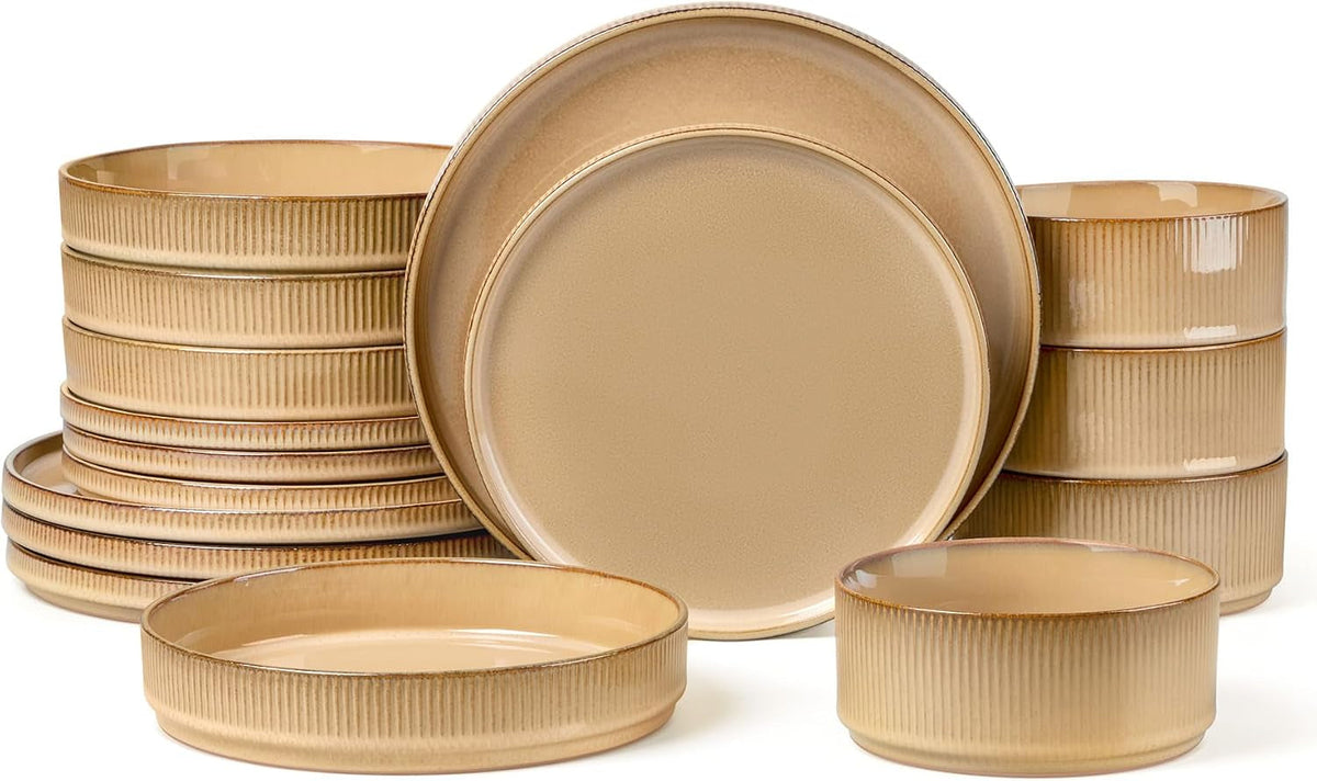 16-piece-dinnerware-sets-with-double-bowls-ceramic-plates-and-bowls-set-for-4-ribbed-stoneware-dishes-microwave-and-dishwasher-safe-dune-khaki