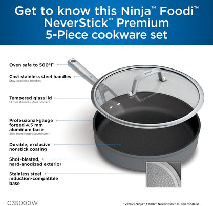 Ninja C35000W Foodi Neverstick Premium Hard-Anodized 5-Piece Cookware Set , Black9