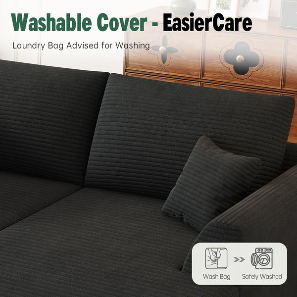 106" Modular Sectional Sofa with Deep Seat, L-Shaped Corduroy Couch with Reversible Chaise, 3-Piece Set for Living Room Bedroom Apartment, No Assembly Required4