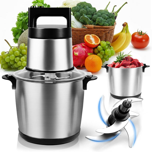 6L Electric Meat Grinder & Food Processor, 1200W Stainless Steel Meat Chopper with 6 Sharp Blades, 2-Speed Large Capacity Food Chopper for Beef, Chicken, Fish, Vegetables & Meal Prep1