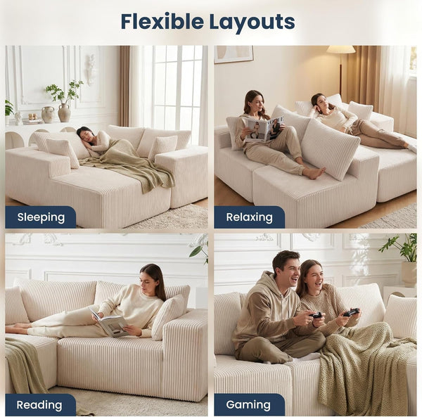 105" Modular Sectional Boneless Couch, Left Chaise L-Shaped Couch7