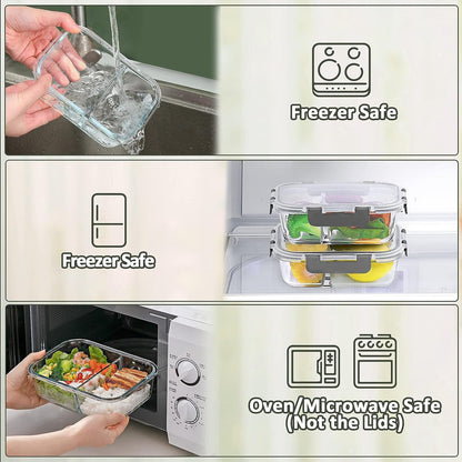 5 Pack,36 Oz, 2 Compartments Glass Meal Prep Containers with Lids4