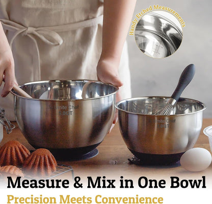 Mixing Bowls with Lids Set - Non-Slip, Airtight Warp-Proof TPR-AS Lids, Thicker Stainless Steel Bowls, Measurement Lines & 3 Graters, Prep Meal Bowl, Black Nesting Bowl for Kitchen, 5/3/2/1.5/0.63QT9