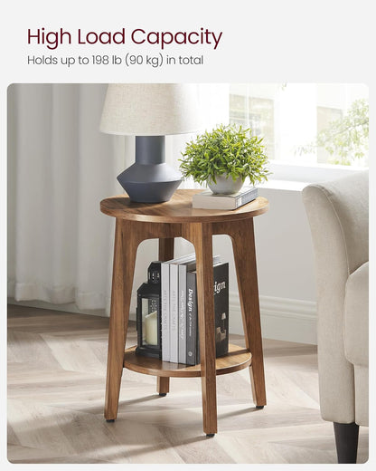 VASAGLE MAEZO Collection - Side Table, 2-Tier Small round End Table, Nightstand with Tapered Legs, Curved Transitions, for Small Spaces, Living Room, Bedroom, Honey Brown ULET283T416