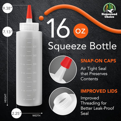 2-Pack Plastic Squeeze Bottles for Sauces - 16Oz Condiment Squeeze Bottles | for Liquids - BPA Free Plastic Squirt Bottle with Cap - Ketchup, Syrup, Oil, Dressings, Honey, Restaurant, Kitchen, Arts2