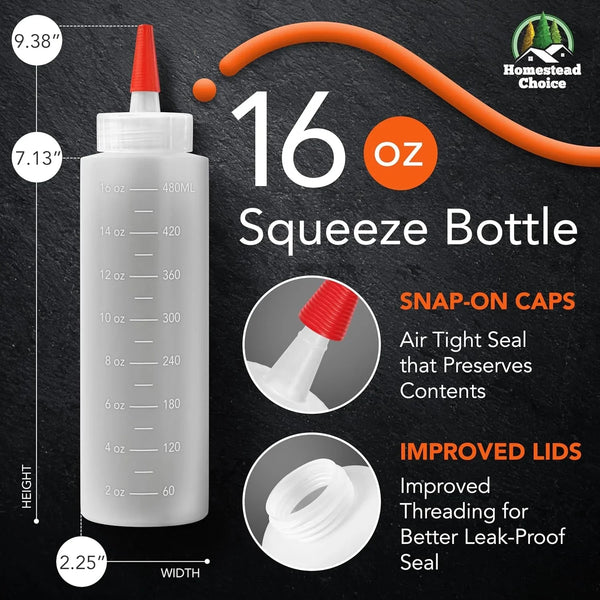 2-Pack Plastic Squeeze Bottles for Sauces - 16Oz Condiment Squeeze Bottles | for Liquids - BPA Free Plastic Squirt Bottle with Cap - Ketchup, Syrup, Oil, Dressings, Honey, Restaurant, Kitchen, Arts2
