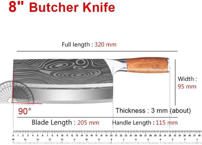 Meat Cleaver, 8 Inch Damascus Pattern Chopping Butcher Slicing Knife Vegetable Cutting Wood Hanlde Ultra-Sharp Kitchen Knife2