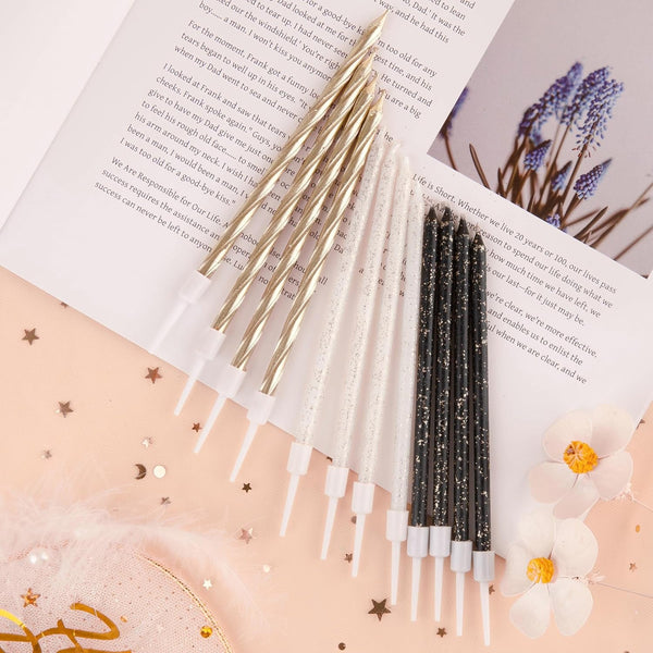 Gold, Black, White Long Thin Birthday Candles, Cake Candles, Birthday Parties, Wedding Decorations, Party Candles3