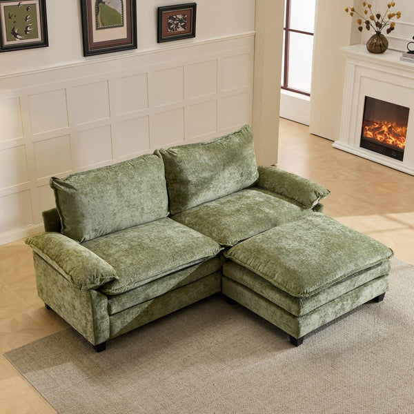 87" Convertible Sectional Sofa,L-Shaped Deep Seat Sofa Couch for Living Room,Modern 2-Seat Loveseat Sofa with Ottoman for Small Space(Olive Green)1