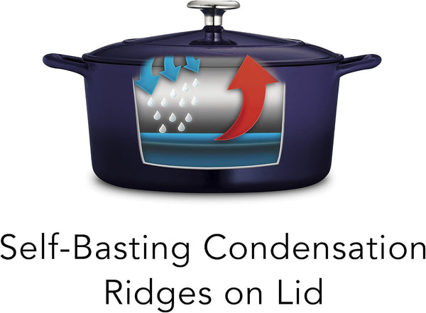 Bestow Enameled Cast Iron 5.5-Qt round Dutch Oven Pot with Lid | Great for Braising, Roasting and Bread Baking - Blue8