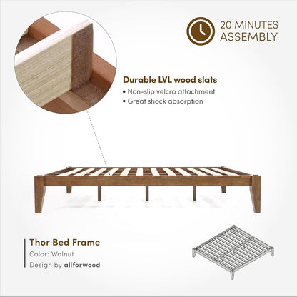 Thor Premium Solid Wood Bed Frame Queen, Japanese Joinery Bed Frame with Wood Slat Support, Platform Bed, No Box Spring Needed, Easy Assembly, Minimalist & Modern Style (Walnut)6