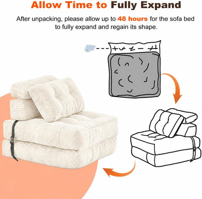 Folding Sofa Bed, Corduroy Chair Bed with Pillows6