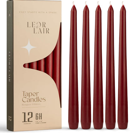 Dark Red Taper Candles, 12 Pack, 10" Unscented Burgundy Candles1
