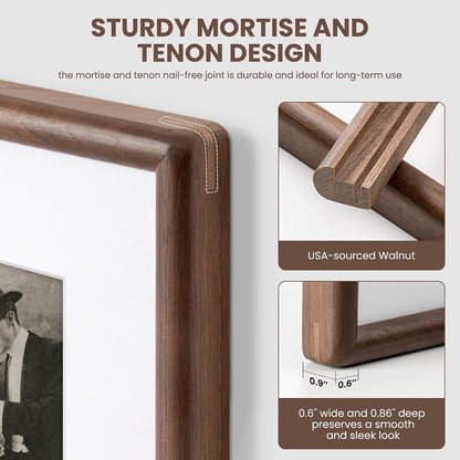 11X14 Picture Frame Matted to 8X10, Walnut Wood, Tempered Glass3