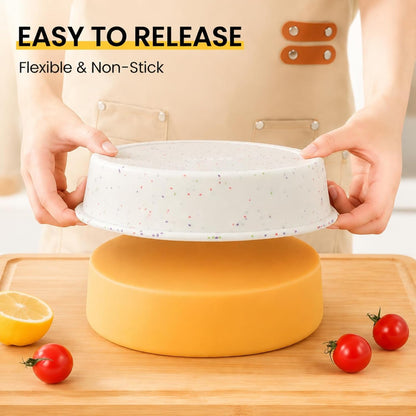 6 Inch round Cake Pan Set, 3 Pack Silicone Mold with Metal Frame | Great for Multiple Cake Creations, Cheesecake, Desserts and Everyday Baking with Easy Cleanup3