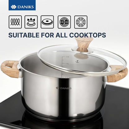 Oslo 10-Piece Stainless Steel Cookware Set with Glass Lids, Includes Saucepan and Frying Pan with Lid, Tri-Ply Bases for Even Heating, Induction Compatible, Dishwasher Safe, Bakelite Handles8