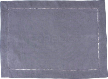 14" X 20" Hemstitched Placemats - 55% Linen / 45% Cotton Blend - Dining Kitchen Table Linens (6, Slate)1