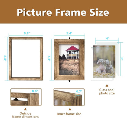 4X6 Picture Frame Rustic Wood Hinged Folding Triple Picture Frames Collage, Double-Sided Display Rotatable High Definition Glass Photo Frame for Home Tabletop(Carbonized Black)5