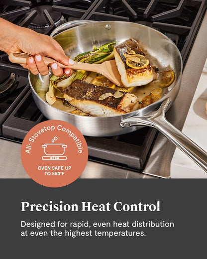 Caraway 4.5 Qt Stainless Steel Sauté Pan | 5-Ply Stainless Steel, Oven Safe and Stovetop Agnostic, Non-Toxic, PTFE and PFOA Free4