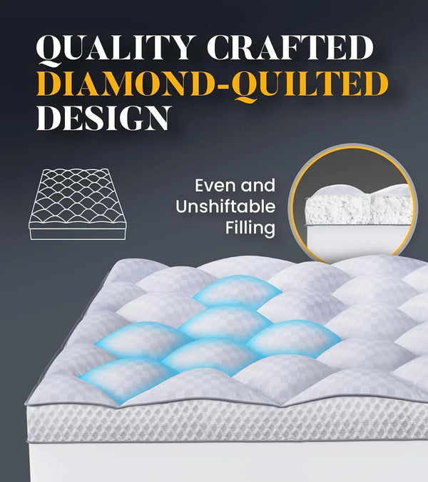 3 Inch Ultra-Fluffy Memory Foam Mattress Topper Queen for Back Pain, Soft Comfy Pillow Top Queen Mattress Topper with 4X Support, Mattress Pad with Breathable Air Mesh Sides, 6-21'' Deep Pocket6