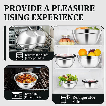 Metal Mixing Bowls with Lids Set, Visible Airtight Lids & Black6