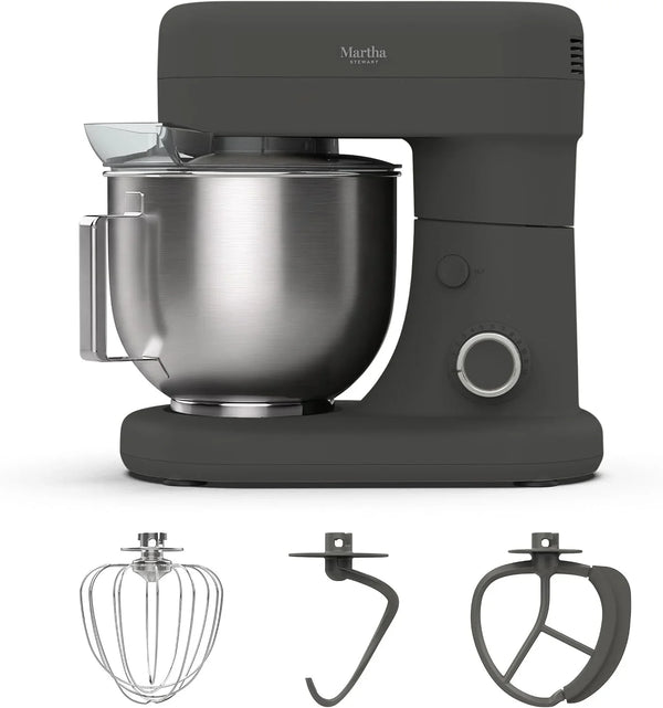 5.3QT Tilt Head Stand Mixer, 12 Speeds, Stainless Steel Bowl | Dough Hook, Stainless Whisk, Beater, Removable Splash Shield, Bread, Cake & Whipping, Electric Kitchen Mixer, Caviar Gray1