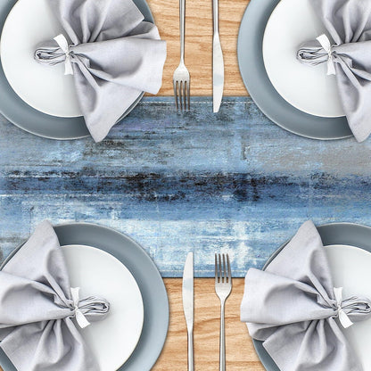 Blue Grey Long Table Runners Modern Art Farmhouse Linen Table Runners Dresser Scarves Retro Rustic Style for Party Kitchen Dining Table Coffee Holiday Party Decor (13"X108")4
