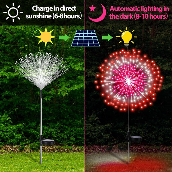 4 Pack Christmas Solar Firework Light Decor, Pink, White, Red3