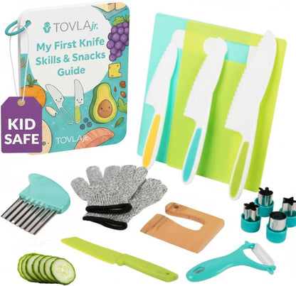 Toddler Safe Knife Set with Recipe Book - Includes Peeler, Cutting Board, and Chopper - Real Kitchen Tools for Kids Ages 4-121