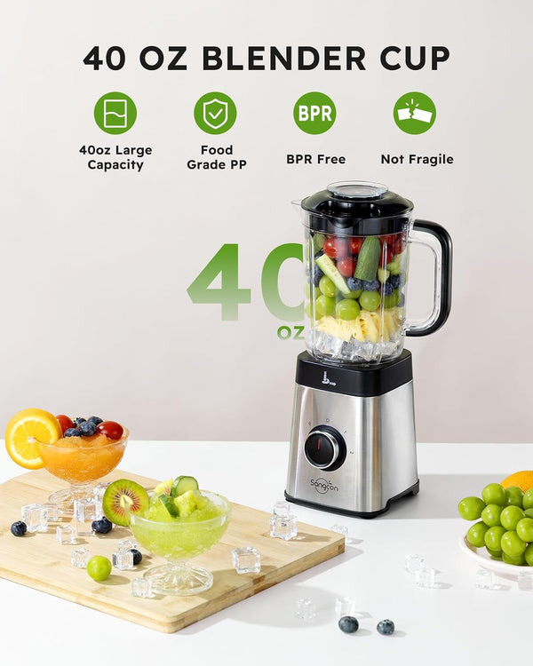 Blenders and Food Processor Combo for Kitchen, 5 in 1 Blender for Shakes and Smoothies, Meat Chopped, Grinding & More, 40 Oz Jar & 17Oz Cup with To-Go Lid, Stainless Steel Silver3