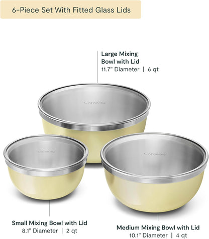 Caraway 6-Piece Stainless Steel Mixing Bowl Set with Glass Lids2