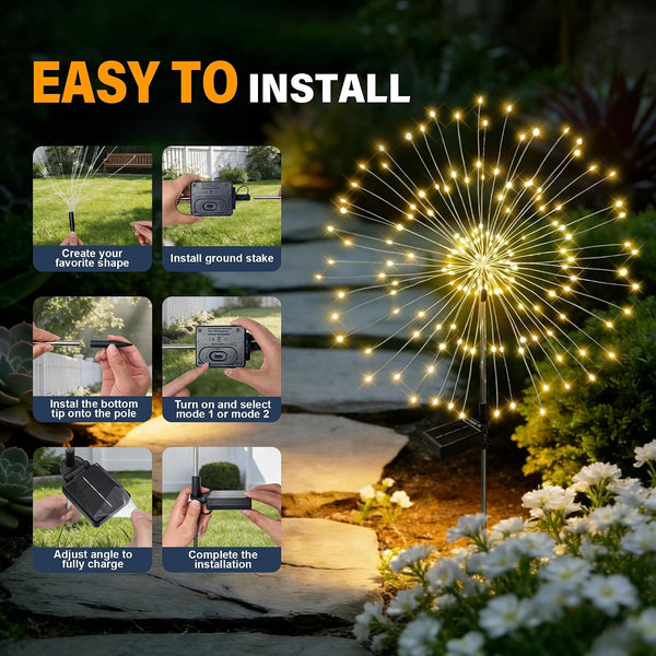 Solar Garden Lights Outdoor Decor Waterproof, 4Pack 120LED Firework Lights for Garden Decorative, Fairy Lights Solar Powered for Yard, Patio,Pathway,Flowerbed,Planter,Party(Warm White)9