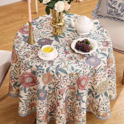 Vintage Linen round Tablecloth,Diameter 55"-Flowershadow A9