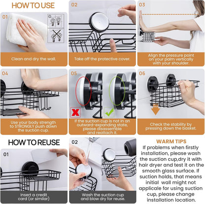 Shower Caddy Suction Cup, 2 Pack Suction Shower Shelf with Hooks6