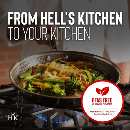 Hell’S Kitchen 5-Piece Hybrid Cookware Set, Tri-Clad Stainless Steel & Pfas-Free Ceramic Nonstick, No PFOA, No PTFE, No Teflon, Non Toxic Cookware, Metal Utensil Safe, All Cooktops & Oven Safe | Tri Clad Stainless Steel, PFAS Free Ceramic Nonstick, No PFOA or PTFE, Metal Utensil Safe, All Cooktops, Oven Safe6