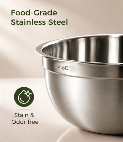 Stainless Steel Mixing Bowls: 6 Nesting Bowls with Lids & 3 Graters4