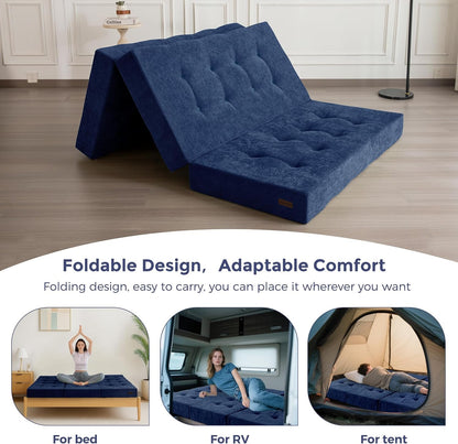 6" Folding Sofa Bed for Floor, Tufted Tri-Fold Floor Mattress5