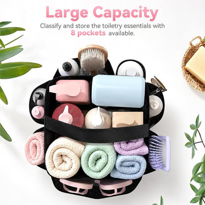 Mesh Shower Caddy Portable for Dorm College Room Essentials, 8-Pocket Large Shower Bag with Single Handles, Hanging Shower Basket for Beach, Swimming, Bathroom, Beach, Black6