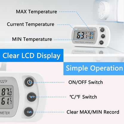 Digital Refrigerator Thermometer 2 Pack for Fridge Freezer Cooler Waterproof, White2