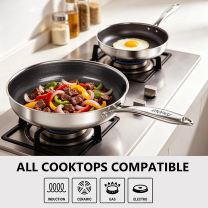 8, 10 and 12-Inch Non Stick Frying Pans with Lids, Ceramic Coating | 6-Piece Stainless Steel Cookware Set for Home Cooking, Dishwasher Friendly, Oven Safe, Induction Ready, for Men and Women4