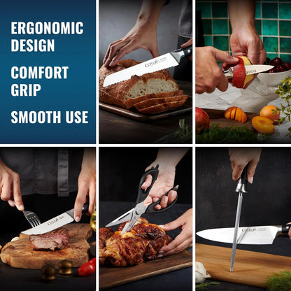 15-Piece Knife Set for Kitchen – Rubberwood Block, German Steel3