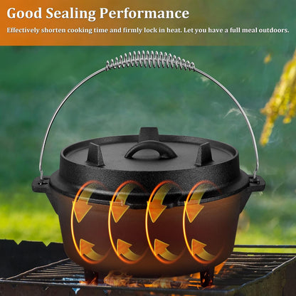 7QT Pre-Seasoned Dutch Oven Camping with Lid Lifter, 2-In-1 Pots | 2-IN-1 Cast Iron Camping Dutch Oven, Heat Conduction & Good Sealing & Heavy Duty3