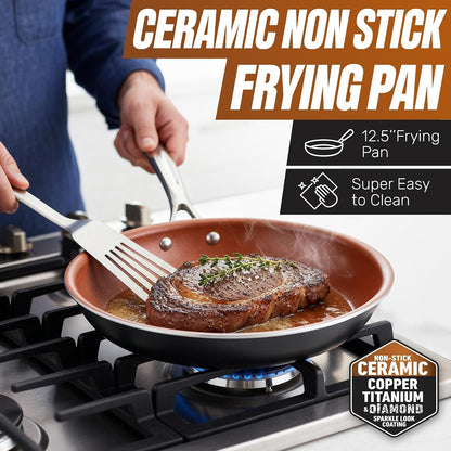 12.5 Large Frying Pans Nonstick, Family Sized Non Stick Frying Pan with Ceramic Copper Coating, Stay Cool Handle, Non Toxic, Dishwasher and Oven Safe2