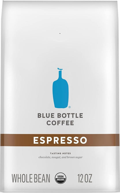 Blue Bottle Whole Bean Organic Coffee, Espresso, Dark Roast, 12 Ounce Bag (Pack of 1) | Organic Whole Bean Coffee; Espresso Dark Roast; Gourmet Specialty Coffee; Single 12 Oz Bag1