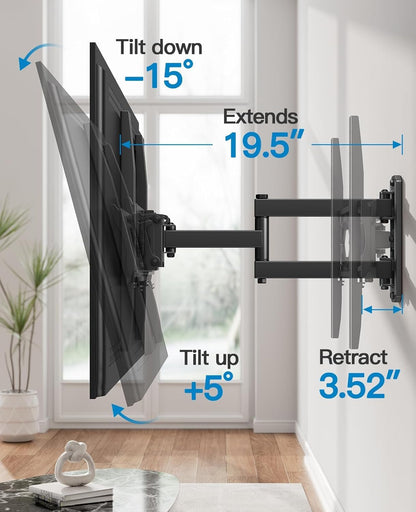 Full Motion TV Wall Mount for 26-65 Inch Flat Curved Tvs, Heavy Duty Single Articulating Arms, Corner TV Mount up to VESA 400X400Mm and 77Lbs, Support Swivel, Tilt, Level Adjustment5