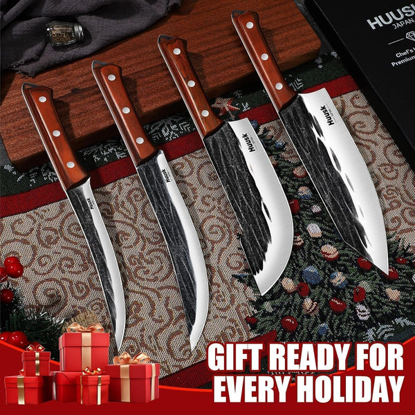 Butcher Knife Set, 4 PCS Hand Forged BBQ Knife Set for Meat Cutting | Sharp Meat Carving Breaking Knives with Ergonomic Handle for Home and Camping, Gifts for Men Women2