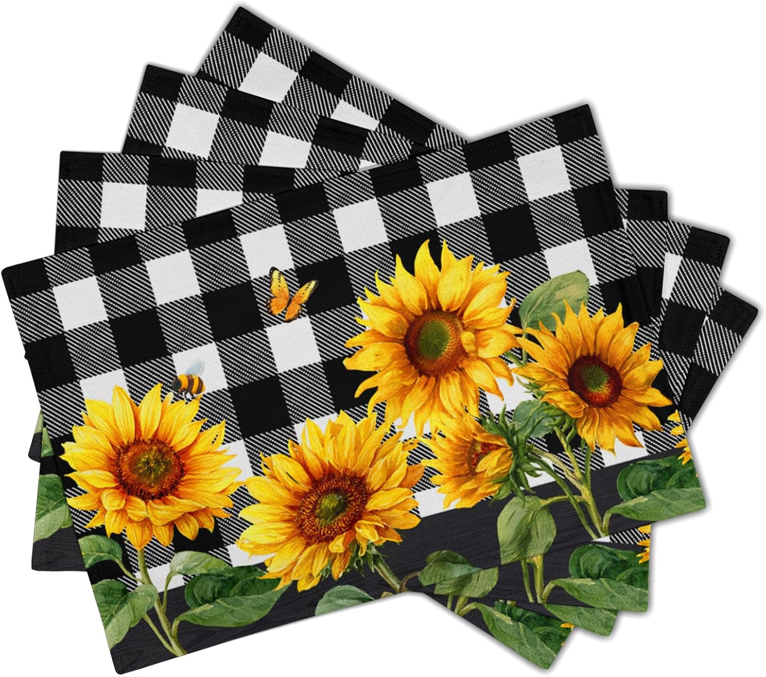 sunflower-placemats-set-of-4-buffalo-plaid-place-mats-12x18-farmhouse-table-mats-spring-summer-kitchen-mats-for-party-dining-table