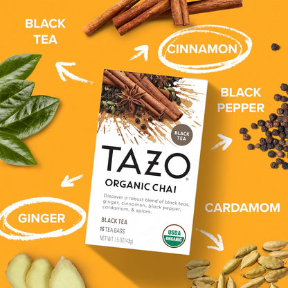 Organic Chai Black Tea Bags, 96 Total Tea Bags (16Ct - Pack of 6) | Organic Chai Black Tea Bags, 16 Count (6-Pack) 96 Total Tea Bags for Hot or Iced Tea Brewing.3